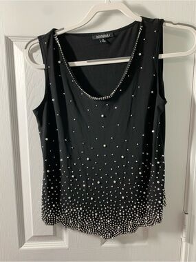 Roz & Ali Black Tank Top with Silver Bead Accents